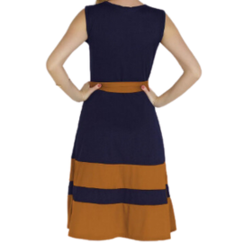 Vestido azul e marrom